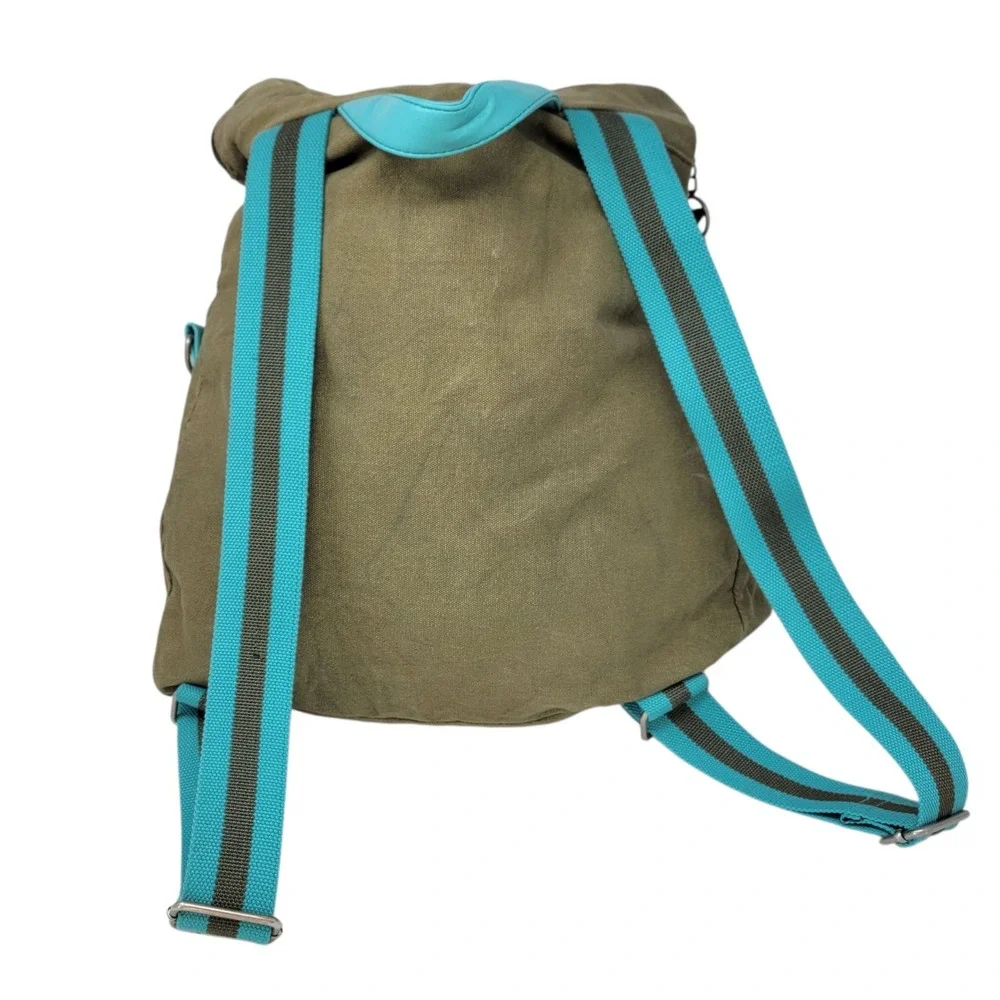 Vtg Roxy Canvas Backpack‎ Olive Green Turquoise Trim Floral Y2K Surfer Girl
